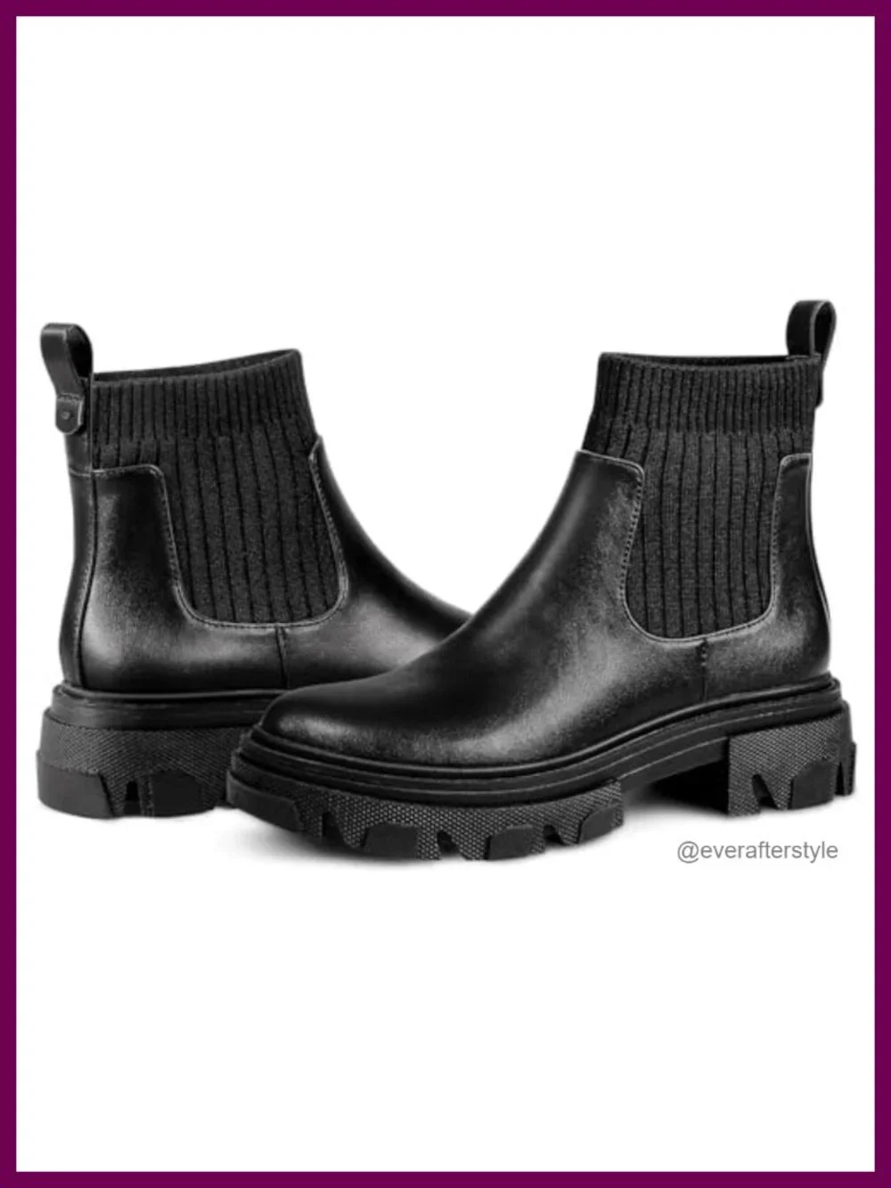 Women's Chelsea Boots Ankle Booties Chunky Platform Lug Sole Slip On Black